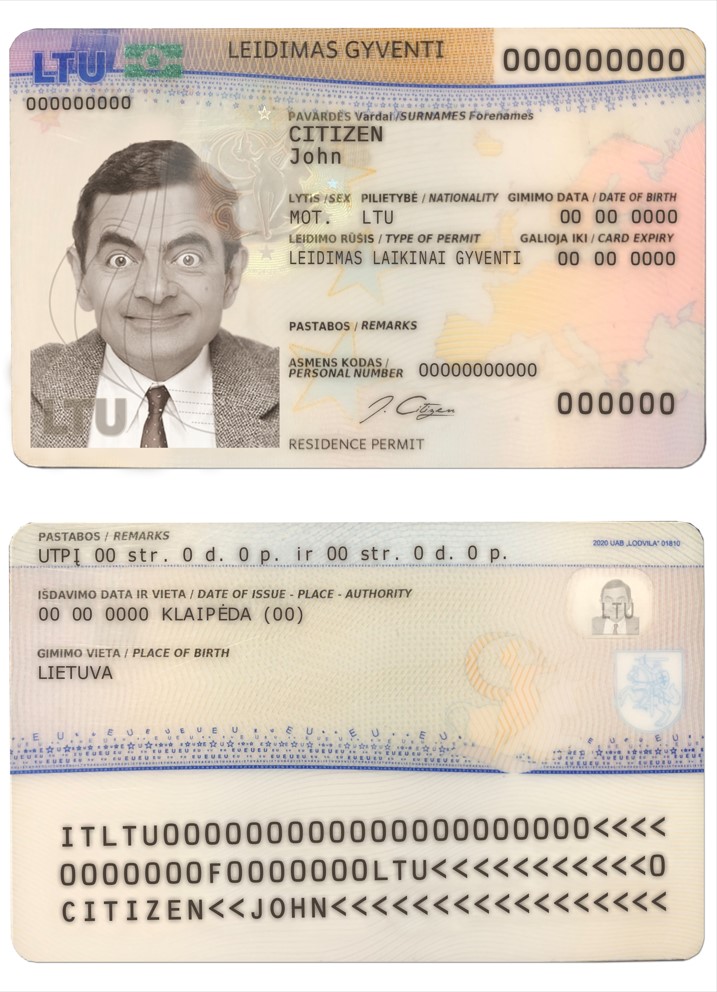 Modèle de carte de permis de séjour en Lituanie (Litva) au format PSD, entièrement modifiable (2020 présent)